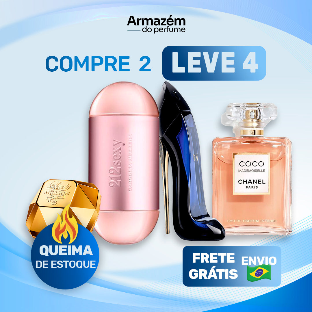 4 Perfumes Femininos TESTER (100ml) - Mademoiselle | Good Girl | Lady Milion | 212 VIP Sexy