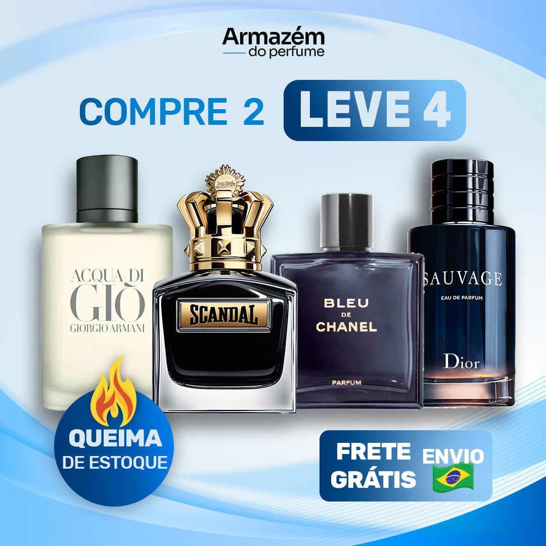 4 Perfumes Masculinos (100ml) -  Sauvage | Scandal | Giorgi Armani | Bleu de chanel