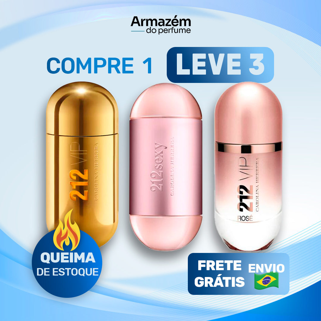 3 Perfumes Femininos TESTER (100ml) - 212 VIP | 212 Sexy | 212 VIP Rosé