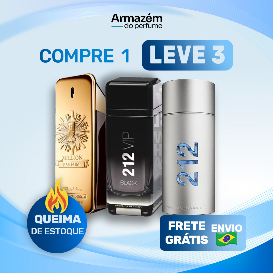3 Perfumes Masculinos (100ml) - 1 Million | 212 MEN | 212 VIP Black