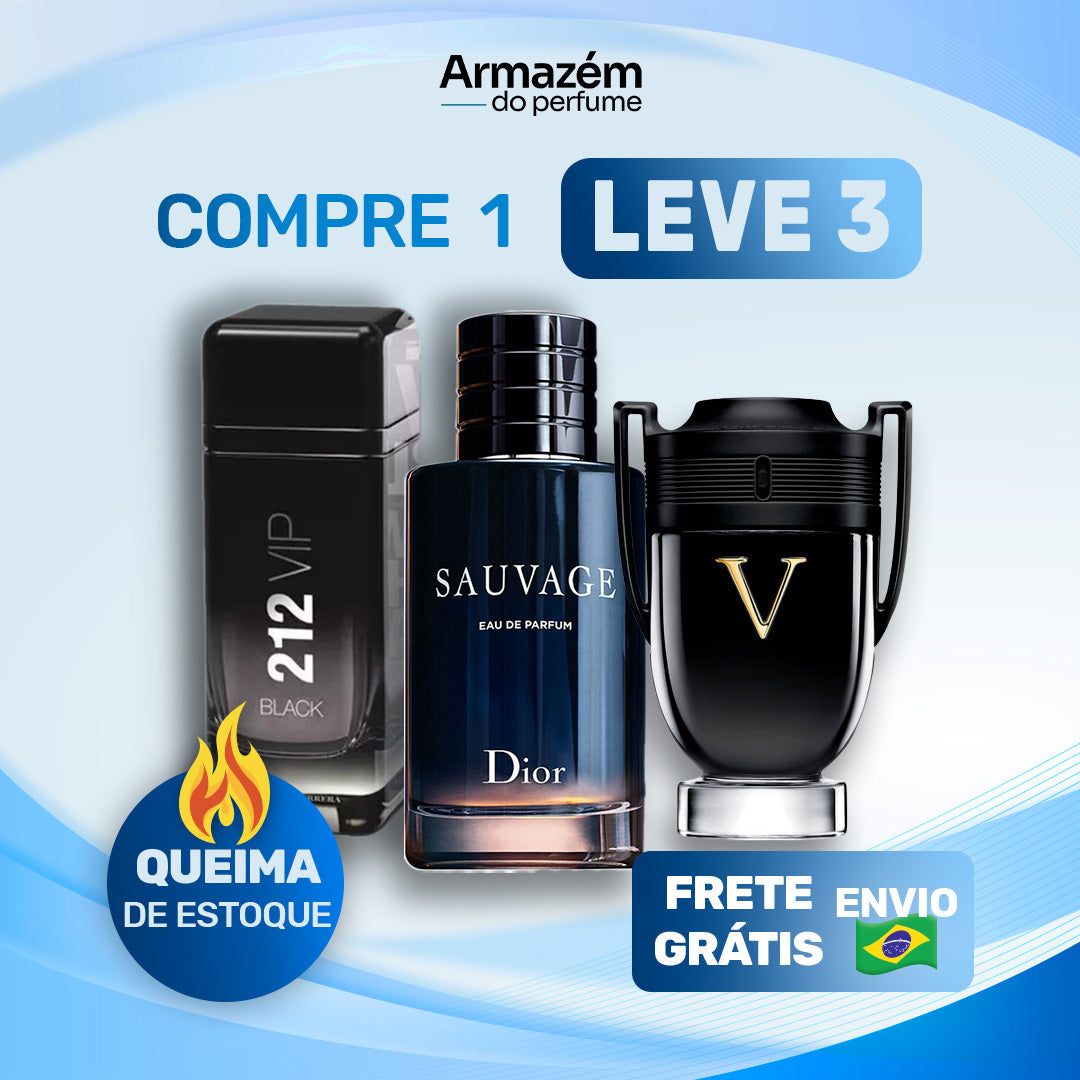 3 Perfumes Masculinos TESTER (100ml) - Sauvage | Invictus Victory | 212 VIP Black