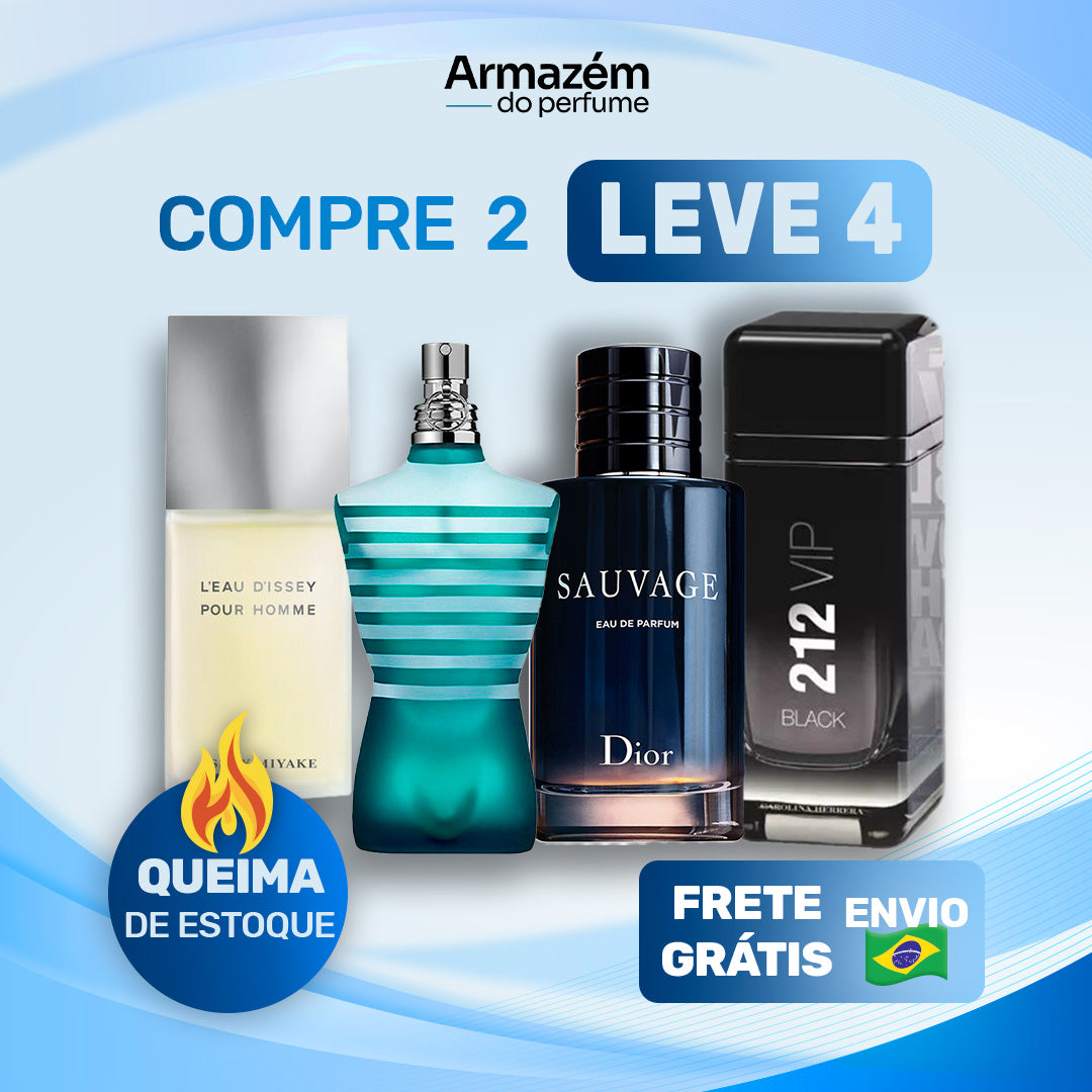 4 Perfumes Masculinos (100ml) - L’eau D’issey | 212 VIP Black  | Le Male | Sauvage