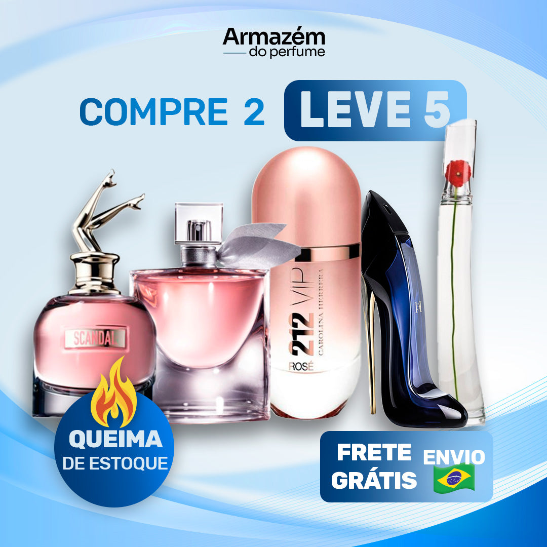 5 Perfumes Femininos (100ml) - Scandal | La vie est belle | 212 Vip rosé | Good Girl | Flower by Kenzo