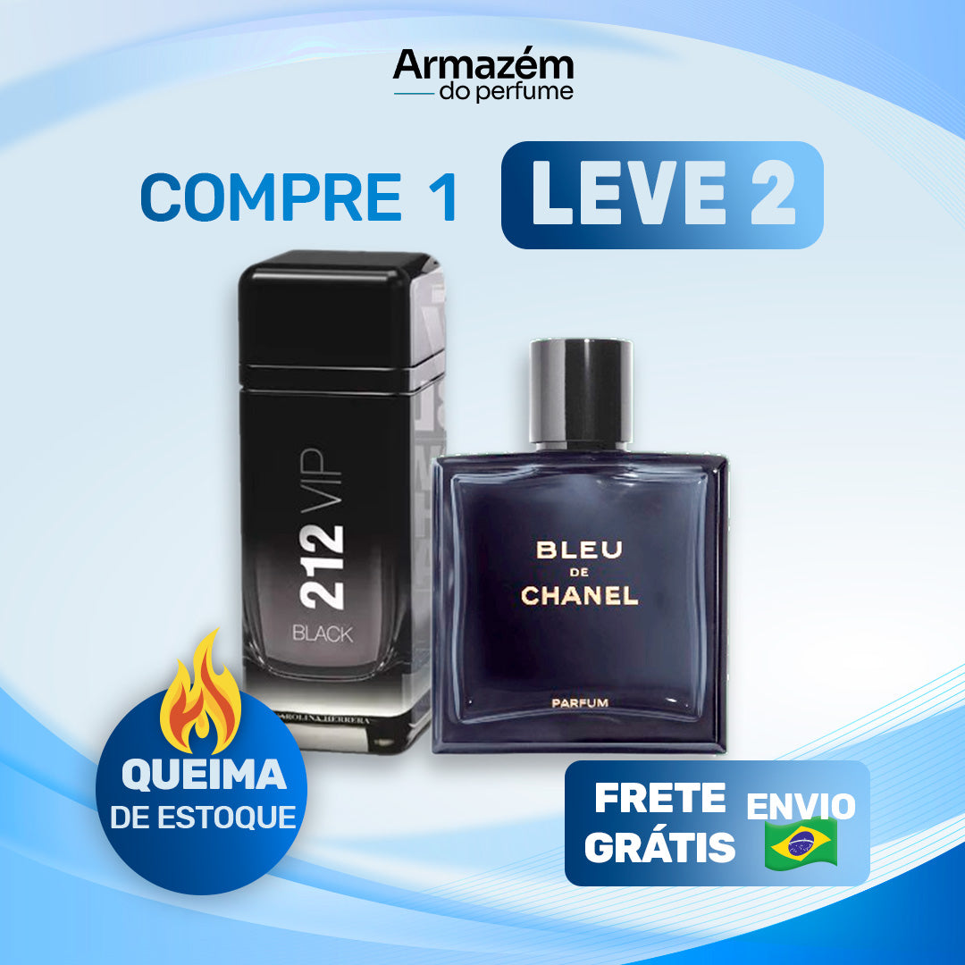 2 Perfumes Masculinos (100ml) - 212 VIP Black | Bleu de Chanel |