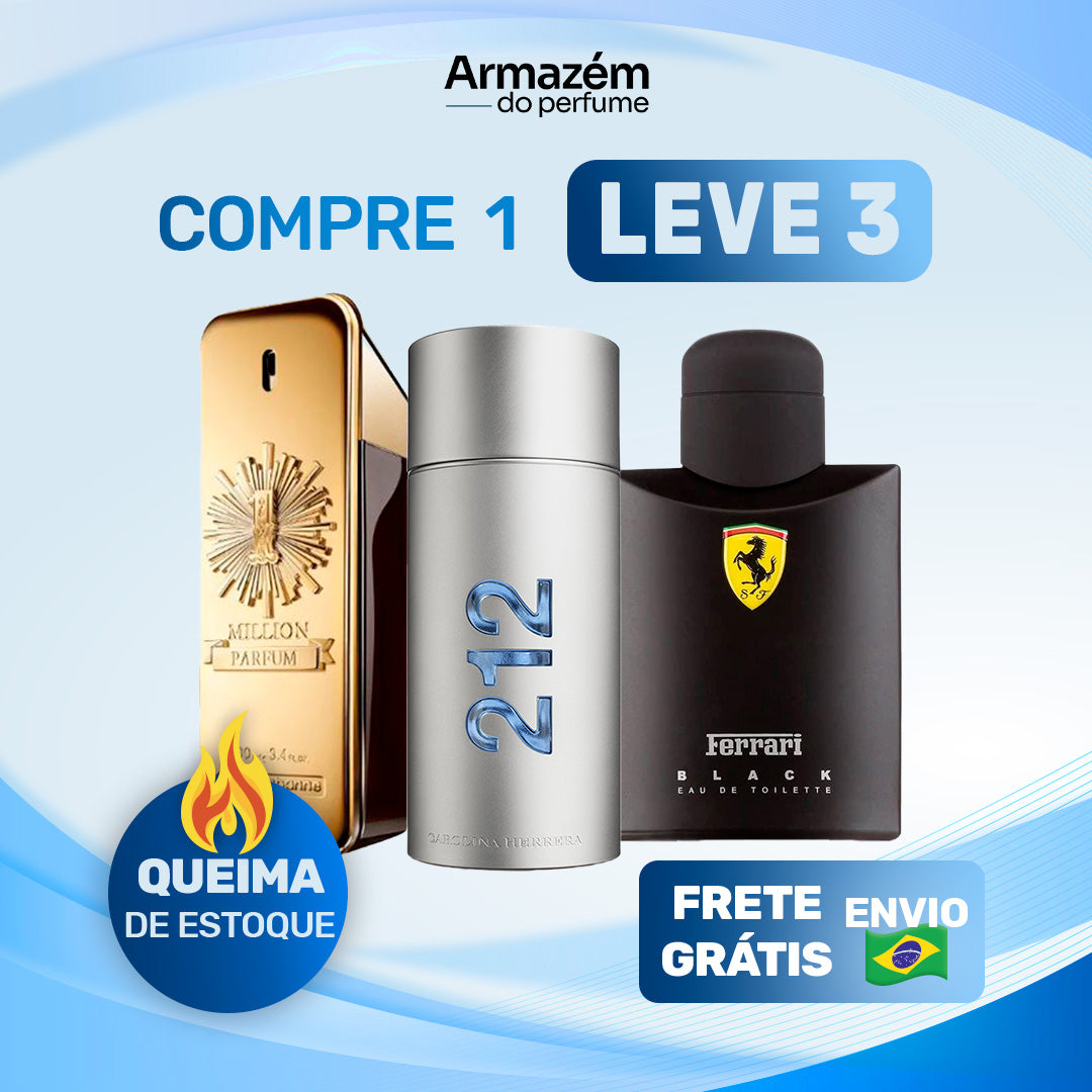 3 Perfumes Masculinos (100ml) - 1 Million  | 212 VIP NYC | Ferrari Black
