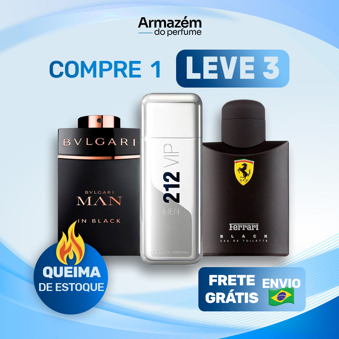 3 Perfumes Masculinos (100ml) - 212 VIP | Ferrari Black | Bvlgari In Black