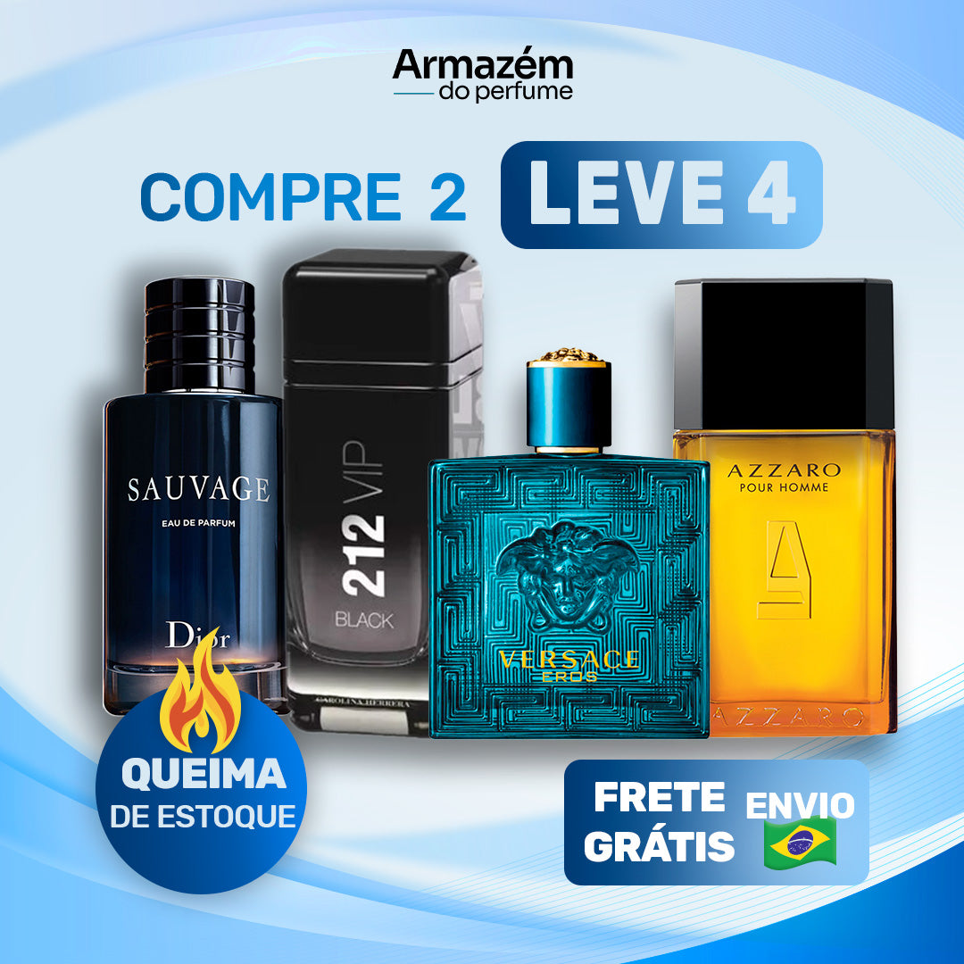4 Perfumes Masculinos TESTER (100ml) - 212 VIP | Sauvage | Versache | Azzaro