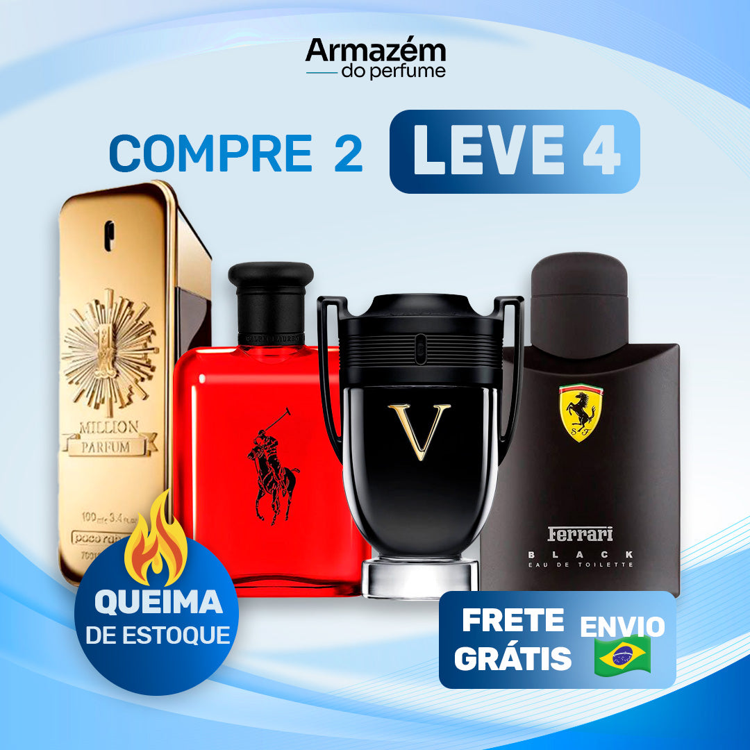 4 Perfumes Masculinos (100ml) - Invictus Victory | Polo RED | 1 Million | Ferrari Black