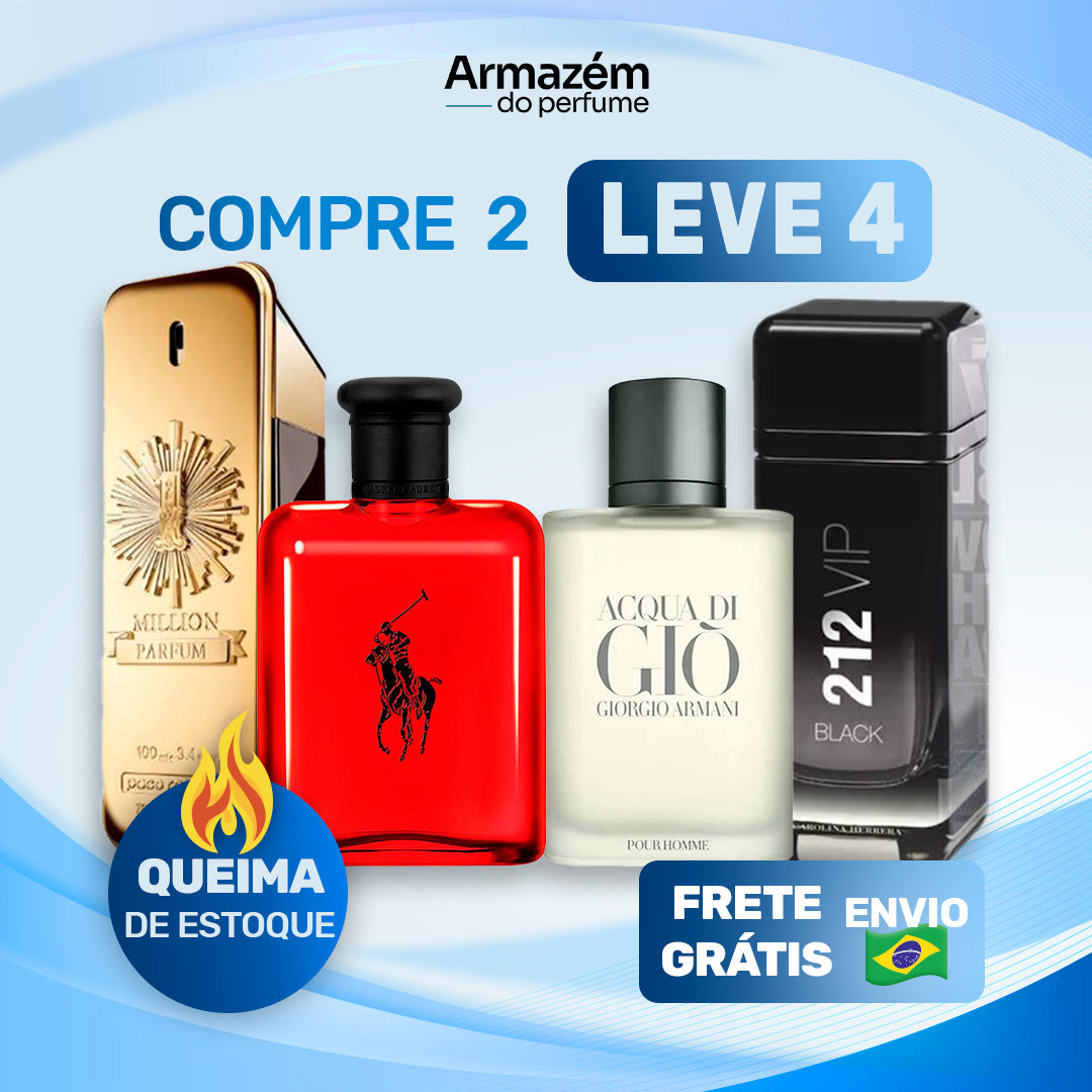 4 Perfumes Masculinos TESTER (100ml) - Acqua de Gió | 212 VIP Black | 1 Million | Polo RED