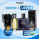 4 Perfumes Masculinos (100ml) - Bleu de Chanel | 212 VIP Black | Hugo Boss | Invictus Victory
