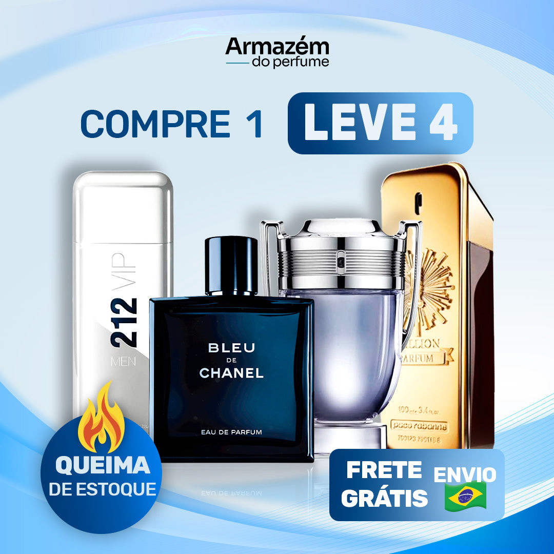Combo 4 Perfumes Masculinos Importados (100ml) - 212 Vip Men | BLEU | Invictus | 1 Million |