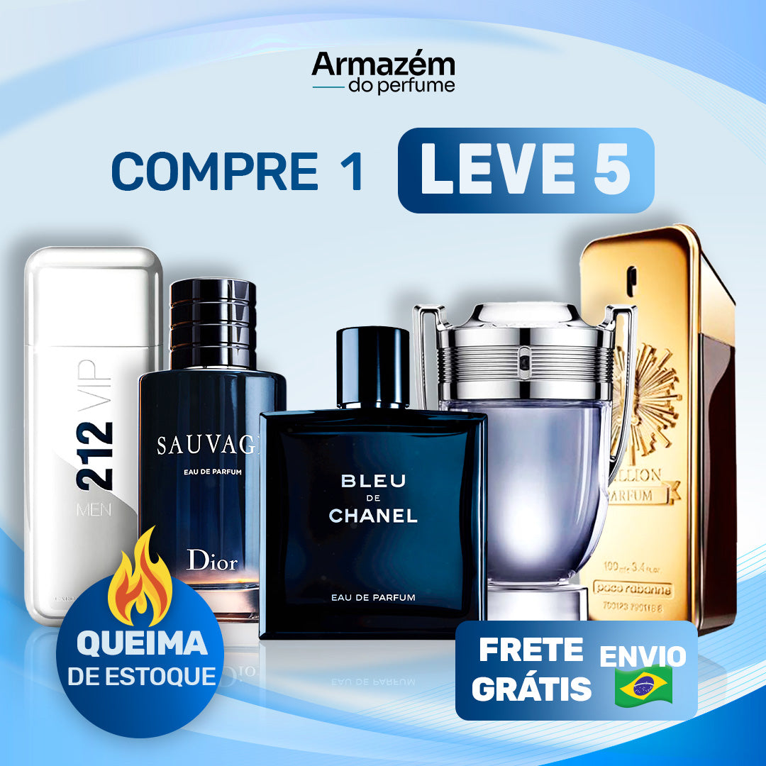 Combo 5 Perfumes Masculinos Importados (100ml) - 212 Vip Men | Sauvage | BLEU | Invictus | 1 Million |