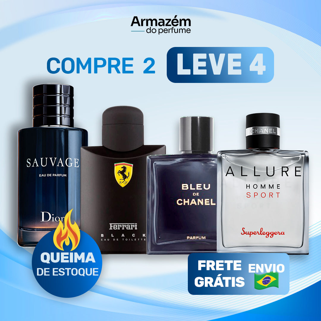 4 Perfumes Masculinos TESTER (100ml) - Chanel Allure | Sauvage | Bleu de Chanel | Ferrari Black