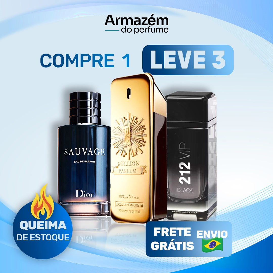 3 Perfumes Masculinos Importados (100ml) - 1 Million | 212 VIP BLACK | Sauvage Dior |